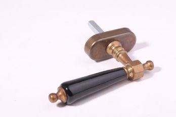 Window handle bronze antique with black porcelain turn-tilt