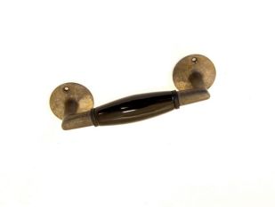 Door handle - window handle antique bronze with black porcelain barrel shaped 150mm