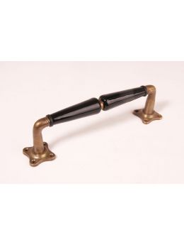 Sash window pull handle Brass Antique with Black Porcelain 235mm
