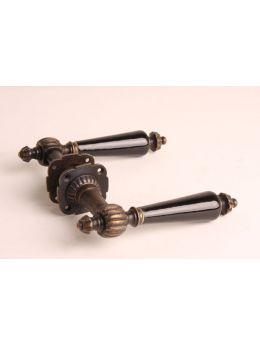 Door handles with escutcheons Brass Antique with Black Porcelain 150mm