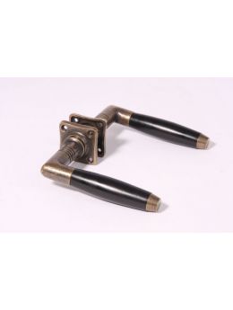 Door handles with escutcheons Dark Brass Antique with Black Ebony 110mm