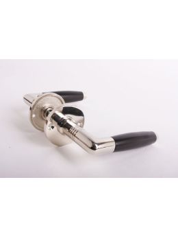 Deurkrukken (paar) tonmodel met ronde rozet 861 maat 110mm in Blinkend nikkel met zwart ebbenhout